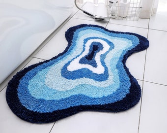 Blue Lakes Bath Mat, Funny Dizzy Gradient Soft Bathroom Mat , Non-Slip Irregular Rug, Abstract Rug, Plush Indoor Mat Rug, Machine Washable