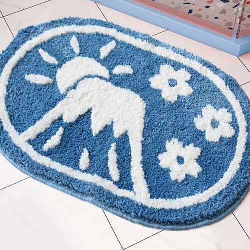 Cute Blue Fish Bath Mat Japanese Koi Flag Soft Bathroom Rug Etsy
