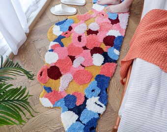 Pink Blue Moss Rug for Bedroom, Colorful Abstract 3D Mountain Area Rug for Living Room, Non-Slip Soft Machine Washable Mat for Home Decor