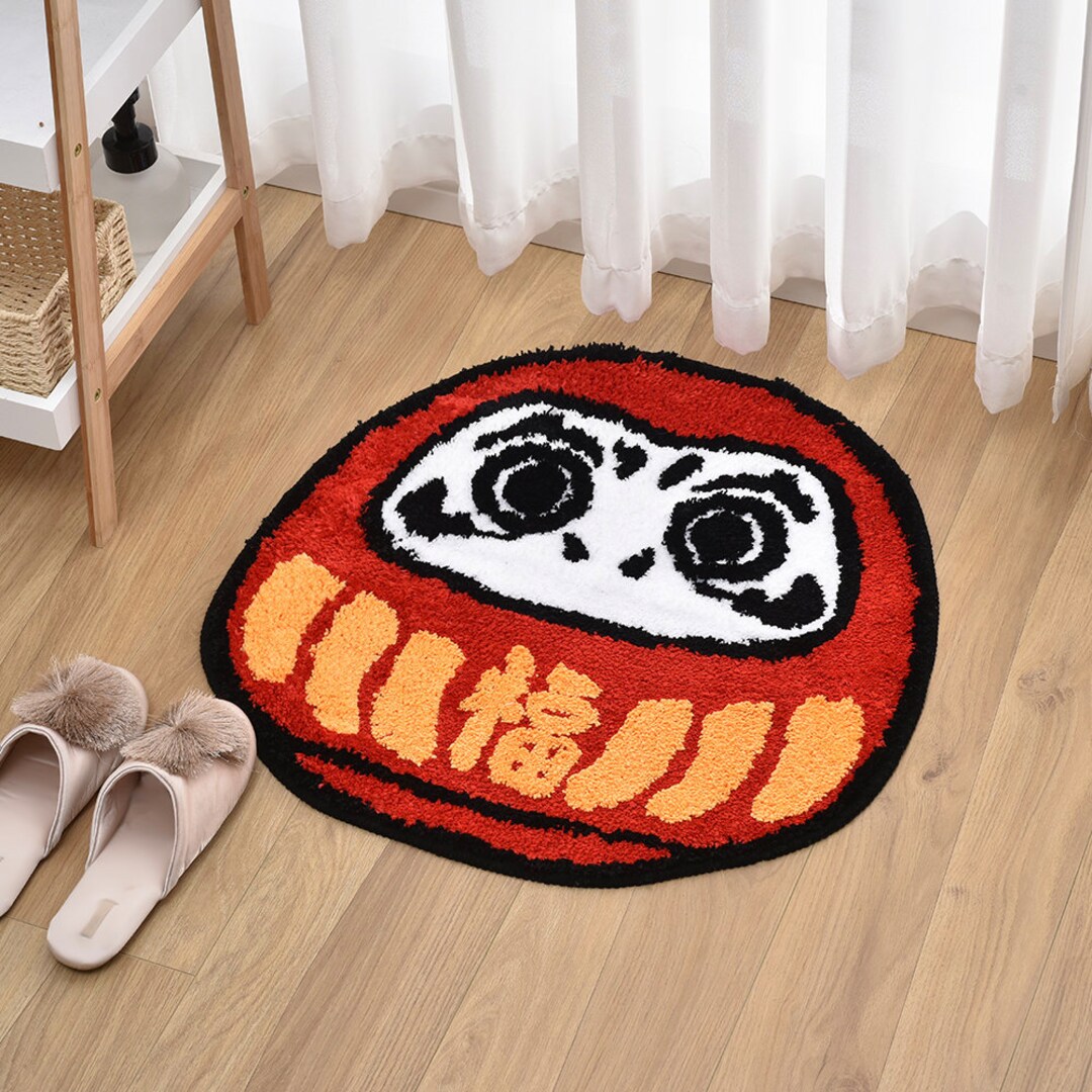 Fun Japanese Style Bathroom Rug Red Daruma Doll Bath Mat Etsy