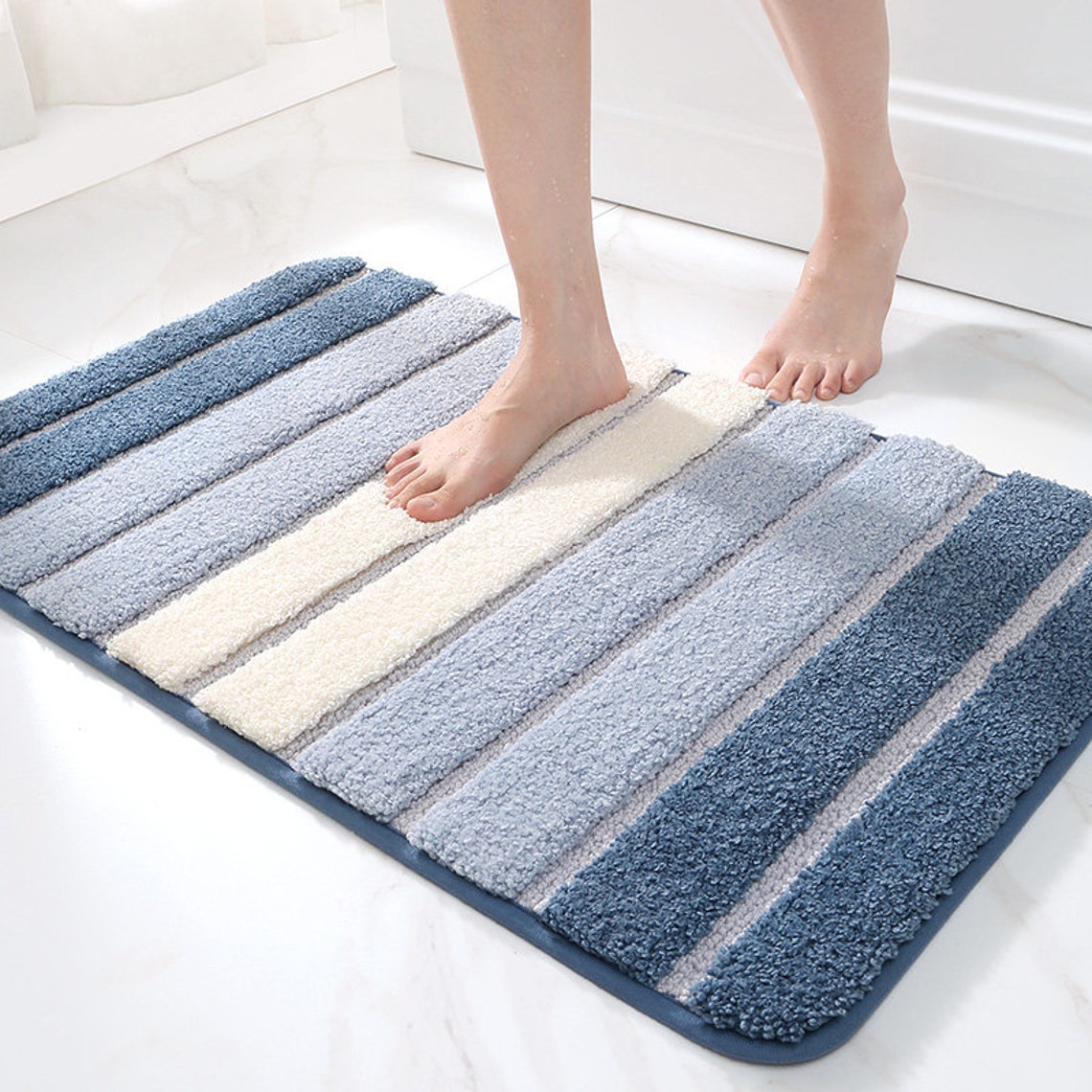 Blue Ultra Soft Bathroom Rug Simple Gradient Color Decor for Etsy
