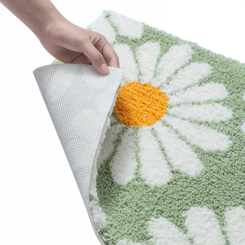 Daisy Flower Bath Mat Green Floral Soft Bathroom Rug Mat Etsy