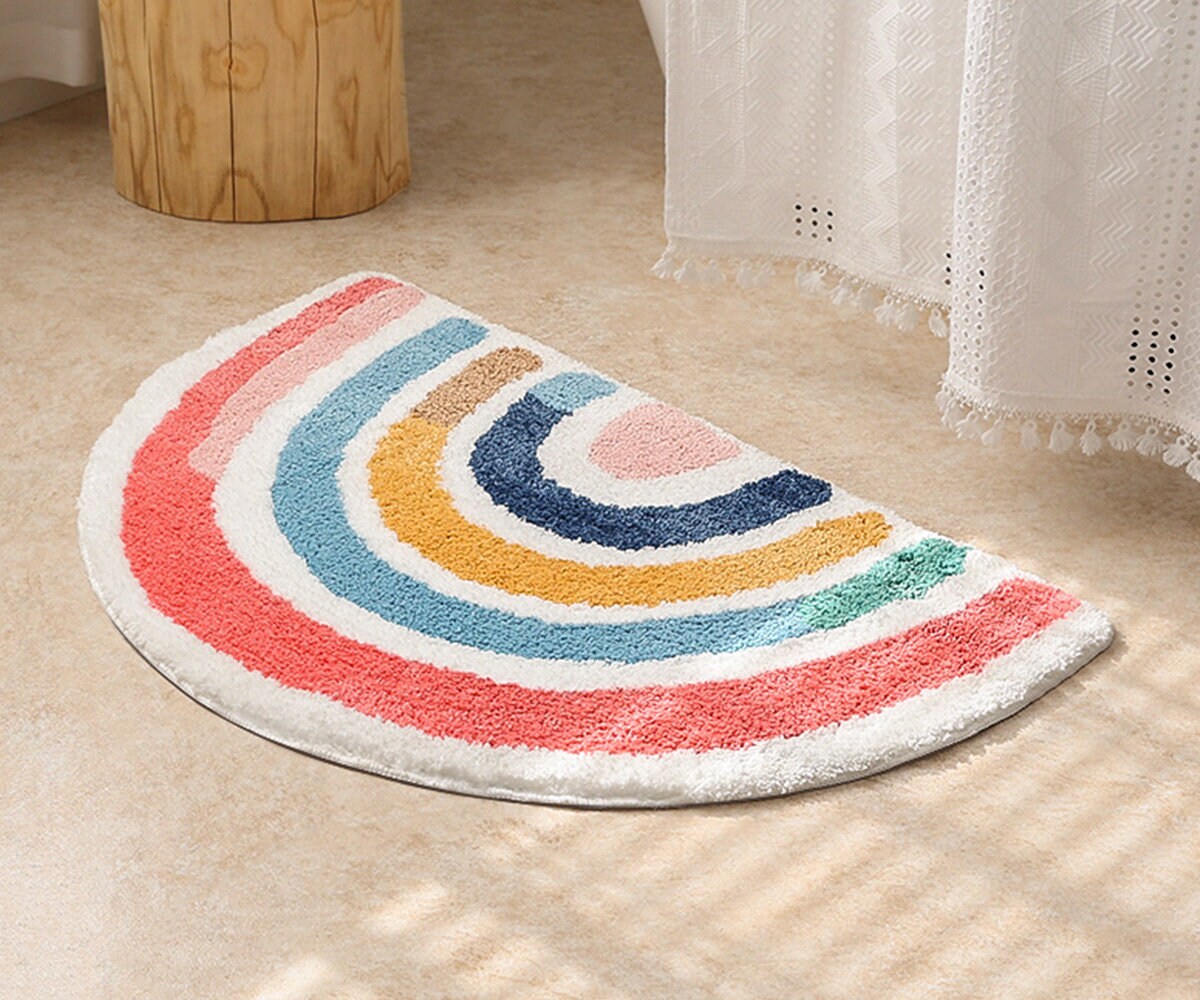 Bathroom Rug Semicircle Rainbow Mat for Home Water Etsy