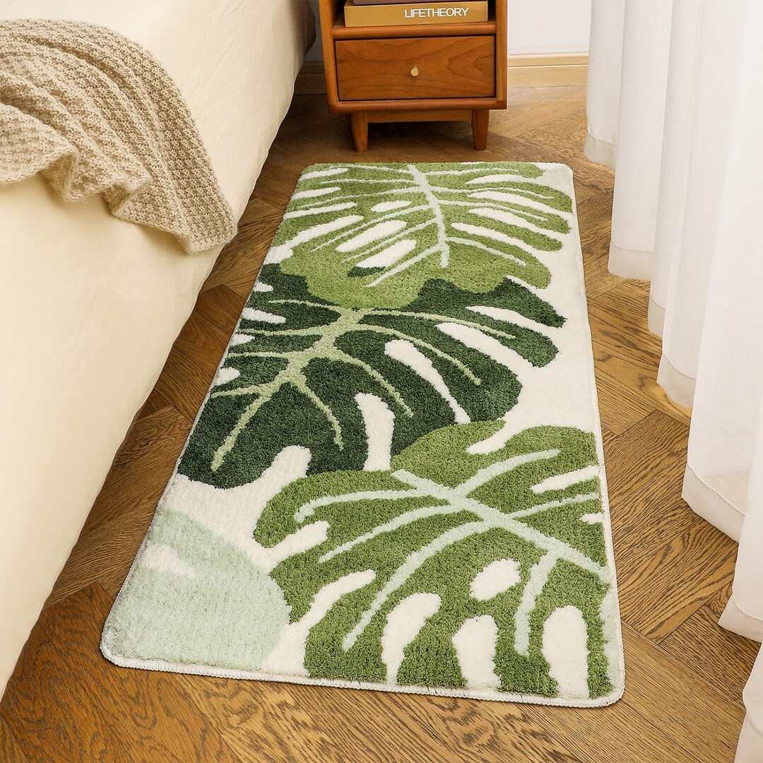 Cute Green Leaves Rug Monstera Leaf Long Mat Water Absorbent Etsy