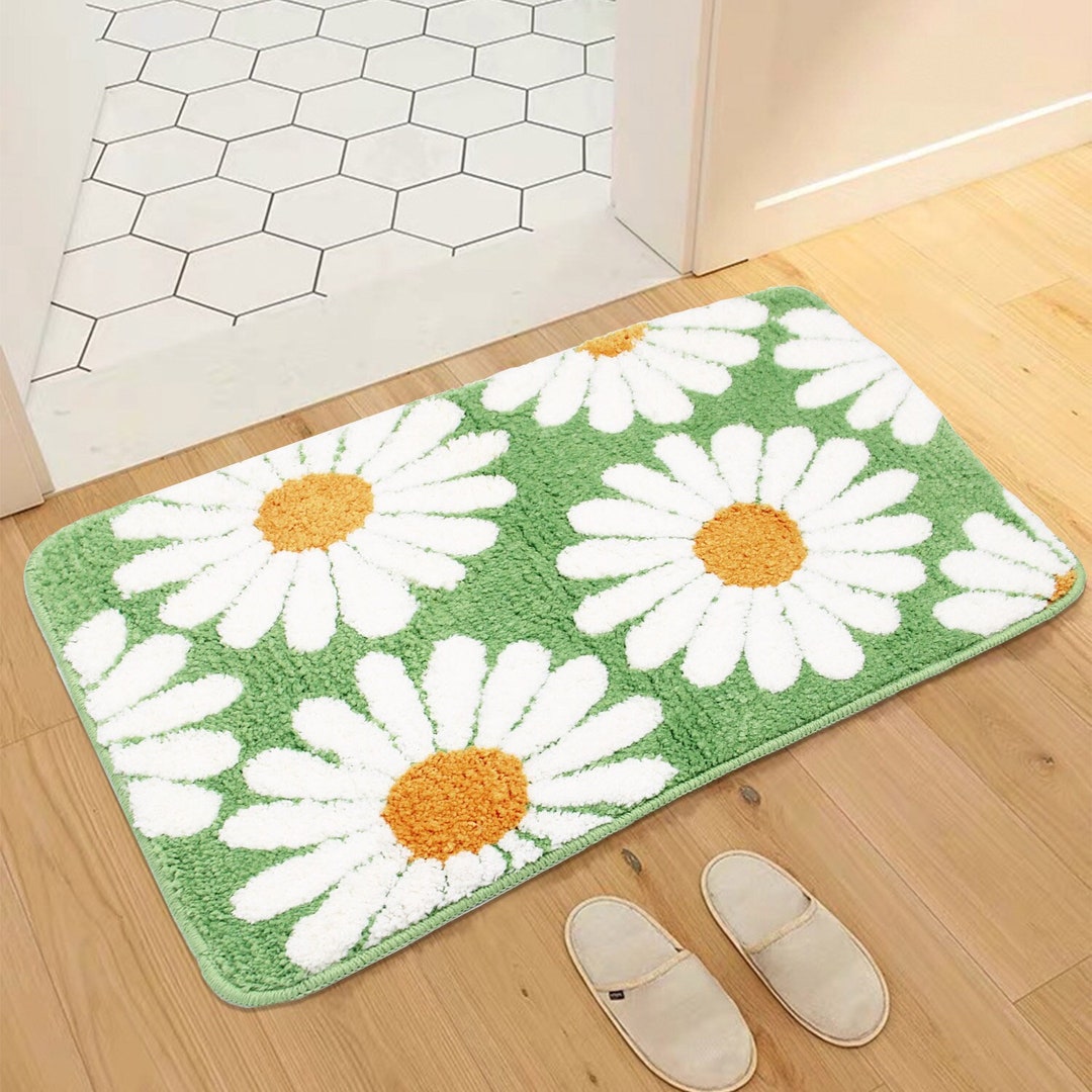 Daisy Flower Bathroom Rug Gray Floral Soft Bath Mat Water Etsy Canada