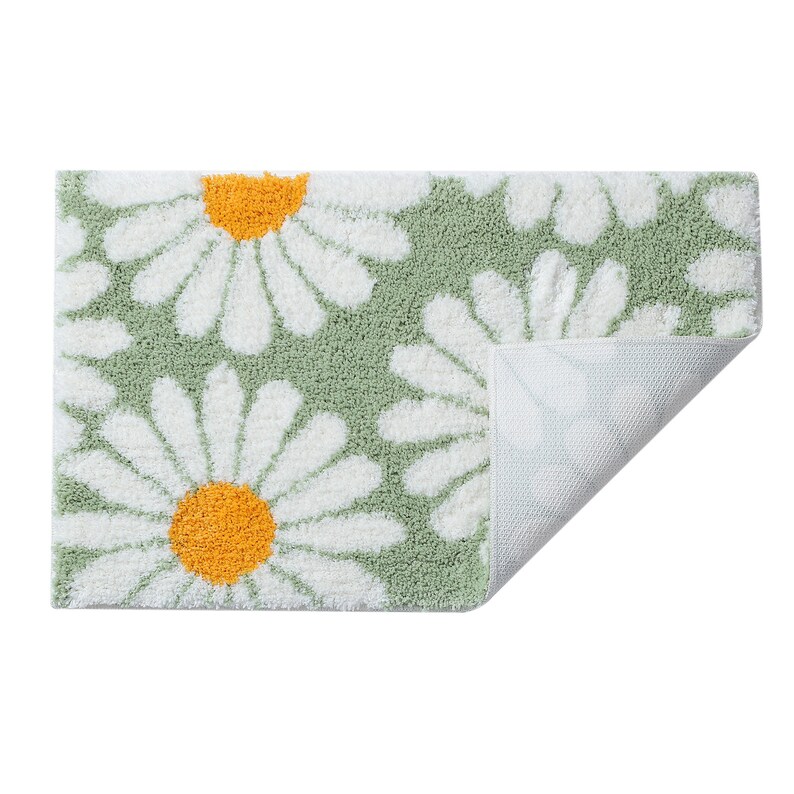 Daisy Flower Bath Mat Green Floral Soft Bathroom Rug Mat Etsy