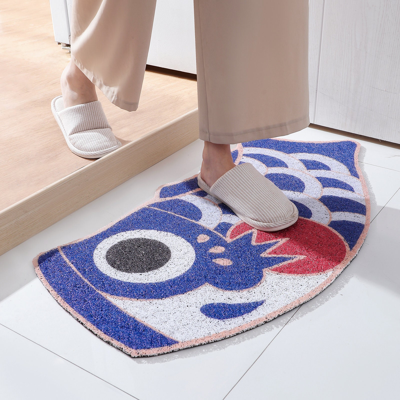 Cute Blue Koi Fish Door Mat Japanese Style Entrance Patio Etsy
