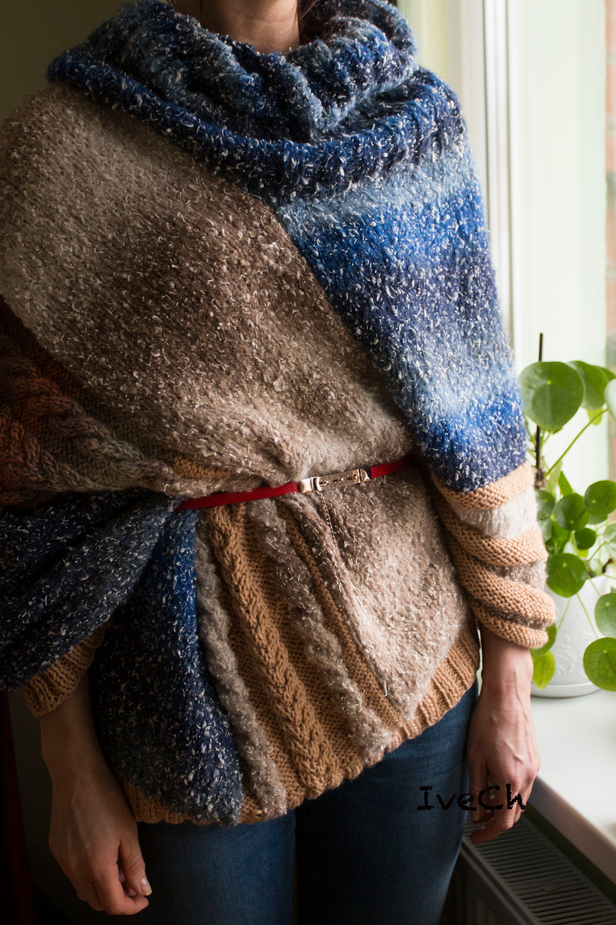 oversize warm cosy women s pullover, casual ocean blue bulky sweater, with knitted plaits, origin 1 one ex., streetwear, ready to ship