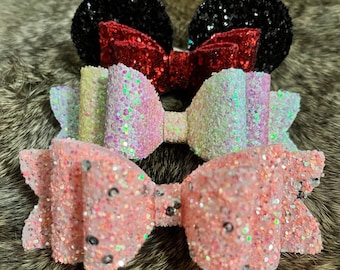 Peach/Pastel Rainbow/Mouse Ears Bow Straw Toppers