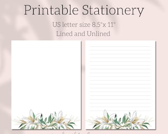 Lily Printable Stationery set | Letter writing paper digital download | Flower paper note