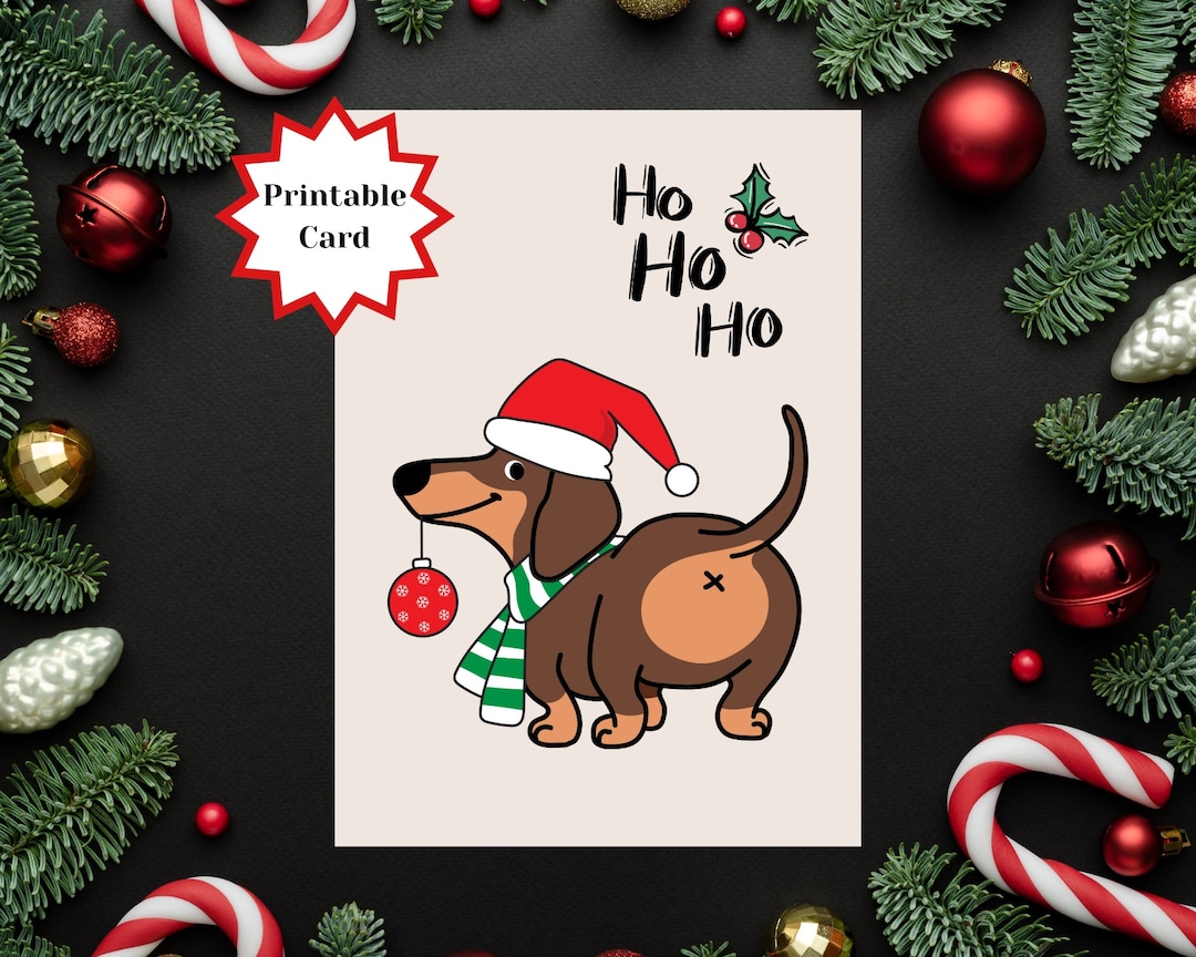 Printable Funny Christmas Card, Cute Dog Greeting Card for Christmas ...