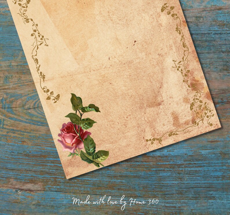 Printable Stationary Vintage, Old Paper Printable, Flower Antique Letter Writing Paper Instant ...