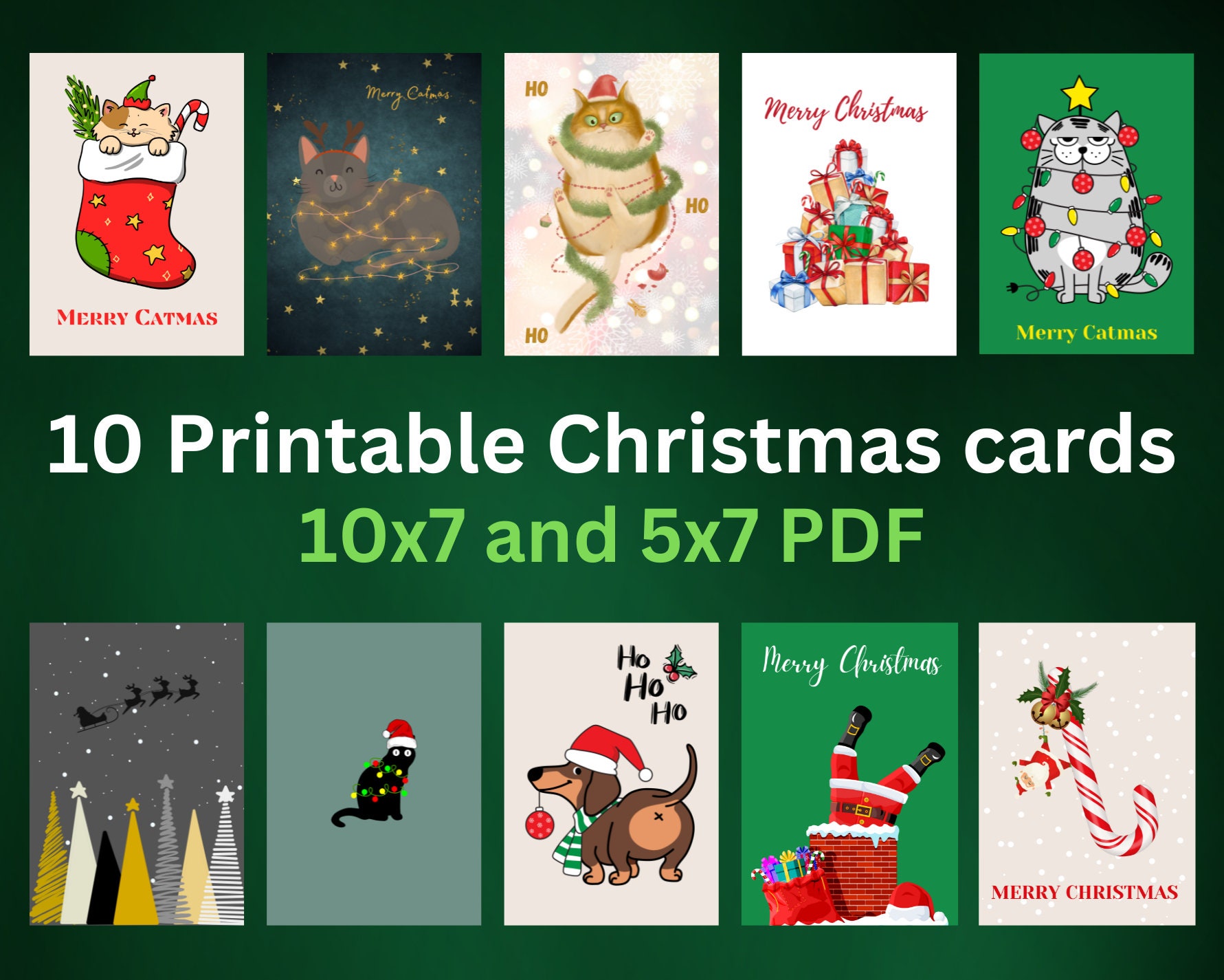 Printable Christmas Cards Set of 10, Printable Cards PDF, Instant Download Merry Christmas - Etsy printable-christmas-cards-set-of-10-printable-cards-pdf-instant-download-merry-christmas-etsy