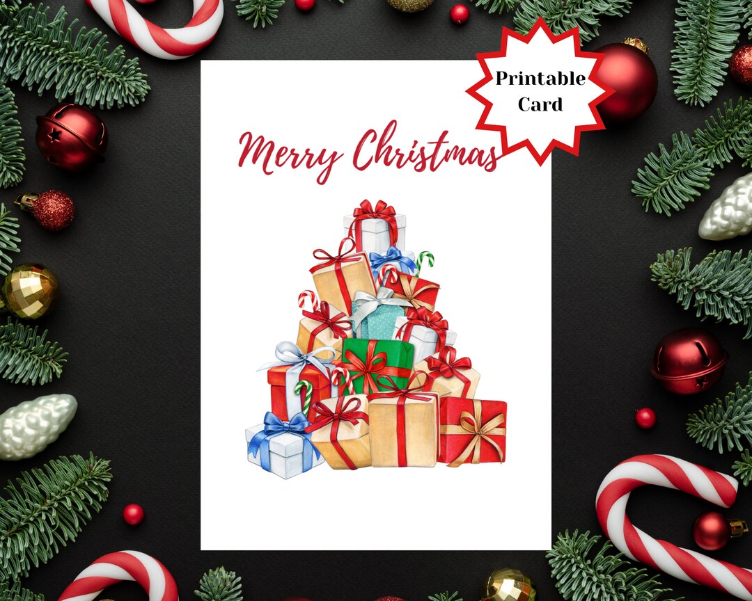 Christmas Card Printable, Simple Card, Merry Christmas Card PDF - Etsy