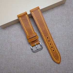 Waxy yellow flat watch strap | Leather watch strap | Leather watch band | Handamde watch band 24mm 23mm 22mm 21mm 20mm 19mm 18mm 16mm