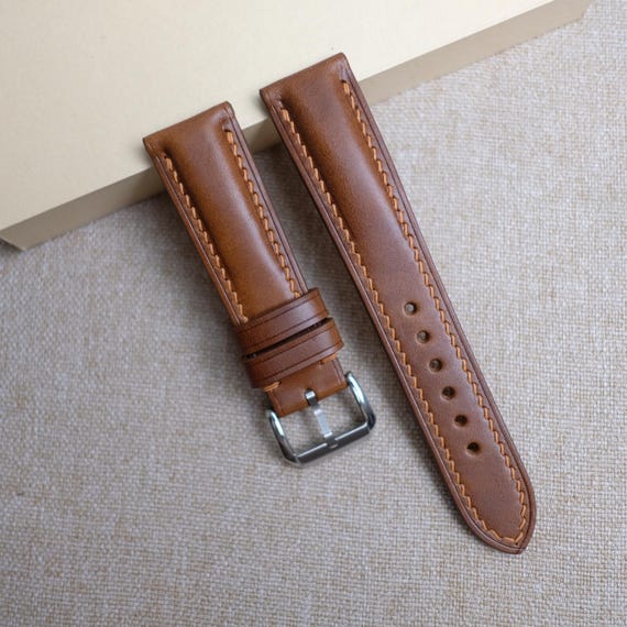 Whisky Brown Watch Strap, Handmade Museum Calf Leather Watch Band 24mm 23mm 22mm 21mm 20mm 19mm 18mm 17mm 16mm 14mm
