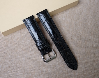 Ostrich black leather watch strap & band - handmade  leather watch straps 24mm 22mm 21mm 20mm 19mm 18mm 17mm 16mm 14mm