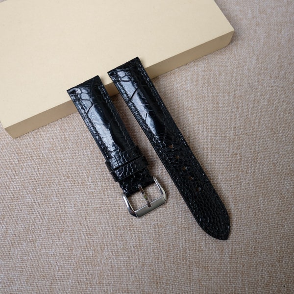 Lederarmband Straußenleder schwarz - Uhrenarmbänder aus Leder 24 mm 22 mm 21 mm 20 mm 19 mm 18 mm 17 mm 16 mm 14 mm