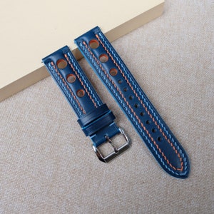 20mm 21mm 22mm 23mm 24mm leather watch strap , Racing rally navy watch strap and band