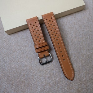 Racing rally tan brown leather watch strap 17mm 18mm 19mm 20mm 21mm 22mm 23mm 24mm 26mm