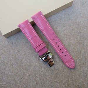 Pink alligator leather watch strap | women watch band 24mm,22mm,21mm,20mm,19mm,18mm,17mm,16mm,14mm | Pink watch strap