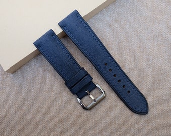 Blue Leather Watch Strap: Handmade Italian Veg-Tanned Band