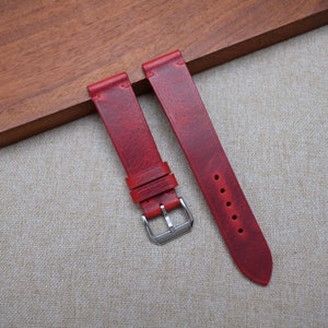 Waxy red slim watch strap | Leather watch strap | Leather watch band | Handamde watch band 24mm 23mm 22mm 21mm 20mm 19mm 18mm 16mm