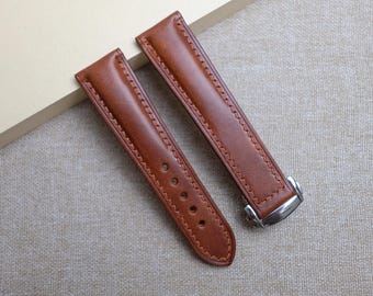 omega Chestnut Brown Museum calf leather watch strap , Handmade leather watch band for omega 24mm 23mm 22mm 21mm 20mm 19mm 18mm