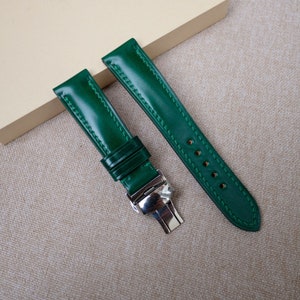 Shell cordovan shinki leather , green watch strap 24mm, 23mm ,22mm, 21mm, 20mm, 19mm, 18mm, 16mm, 14mm