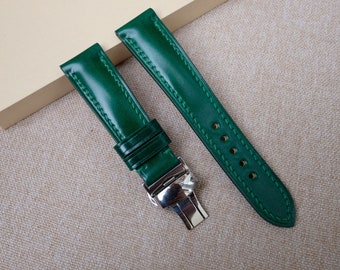 Shell cordovan shinki leather , green watch strap 24mm, 23mm ,22mm, 21mm, 20mm, 19mm, 18mm, 16mm, 14mm