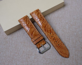 Ostrich golden yellow  watch strap & band - handmade  leather watch straps 24mm 22mm 21mm 20mm 19mm 18mm 17mm 16mm 14mm