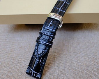 Black / White Alligator Vietnam Waxed Leather watch strap 24mm,22mm,21mm,20mm,19mm,18mm,16mm,14mm