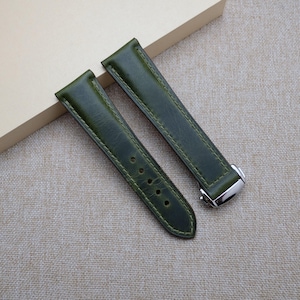 omega Waxy olive leather watch strap , Handmade leather watch band for omega 24mm 23mm 22mm 21mm 20mm 19mm 18mm, custom olive watch band