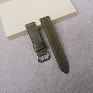Olive Buttero Slim Leather Watch Strap 24mm, 22mm, 21mm, 20mm, 19mm, 18mm, 17mm, 16mm, 14mm, 12mm,. Custom olive watch strap