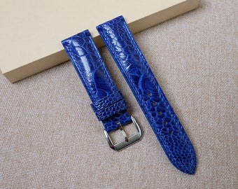 Ostrich Electric Blue Watch Strap & Band - handmade  leather watch straps 24mm 22mm 21mm 20mm 19mm 18mm 17mm 16mm 14mm