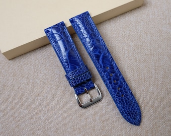 Ostrich Electric Blue Watch Strap & Band - handmade  leather watch straps 24mm 22mm 21mm 20mm 19mm 18mm 17mm 16mm 14mm