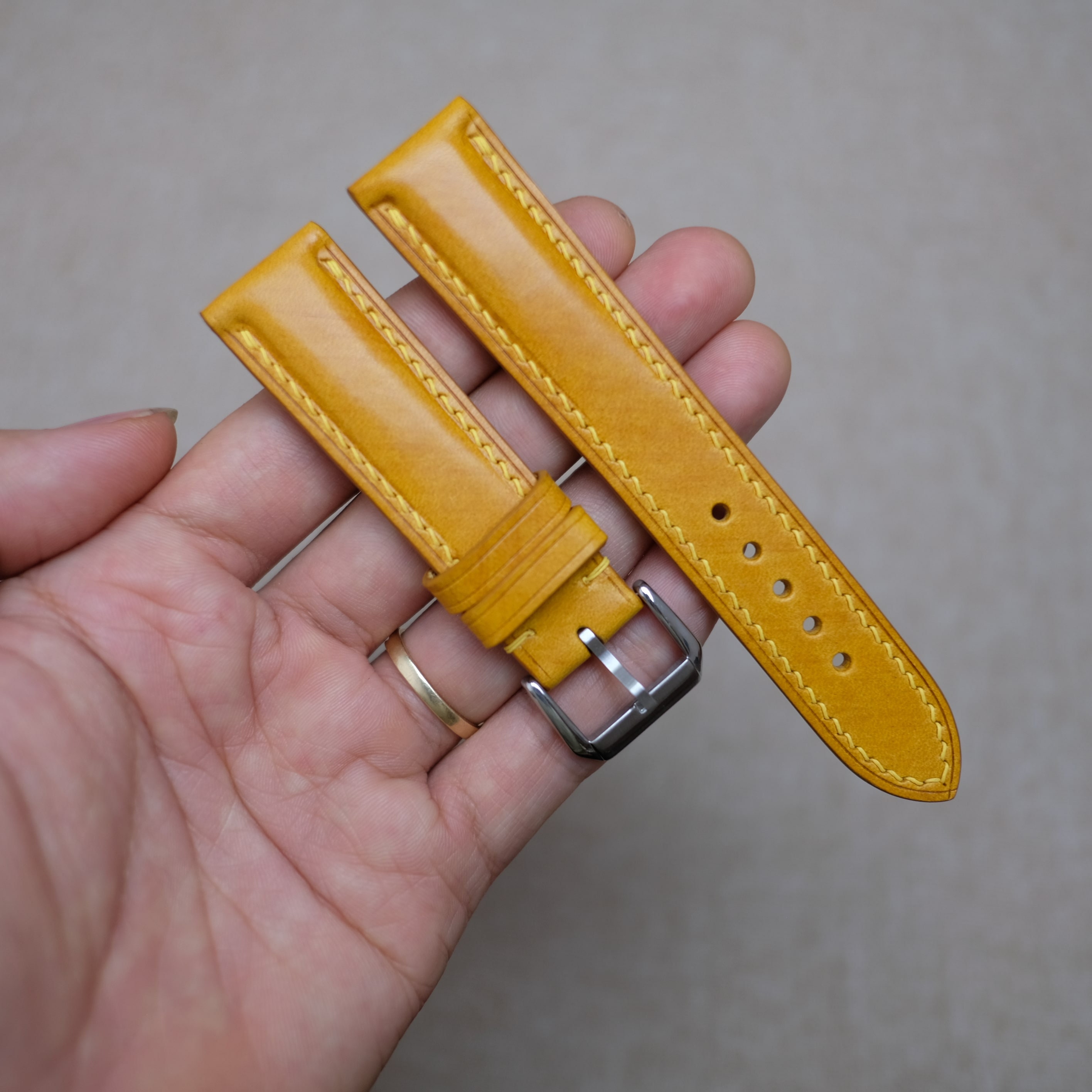 Bracelet En Cuir Véritable Italien - 20mm De Large, Couleur Jaune, Style Classique