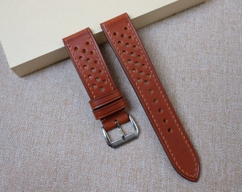 Racing rally brown leather watch strap 17mm 18mm 19mm 20mm 21mm 22mm 23mm 24mm 26mm