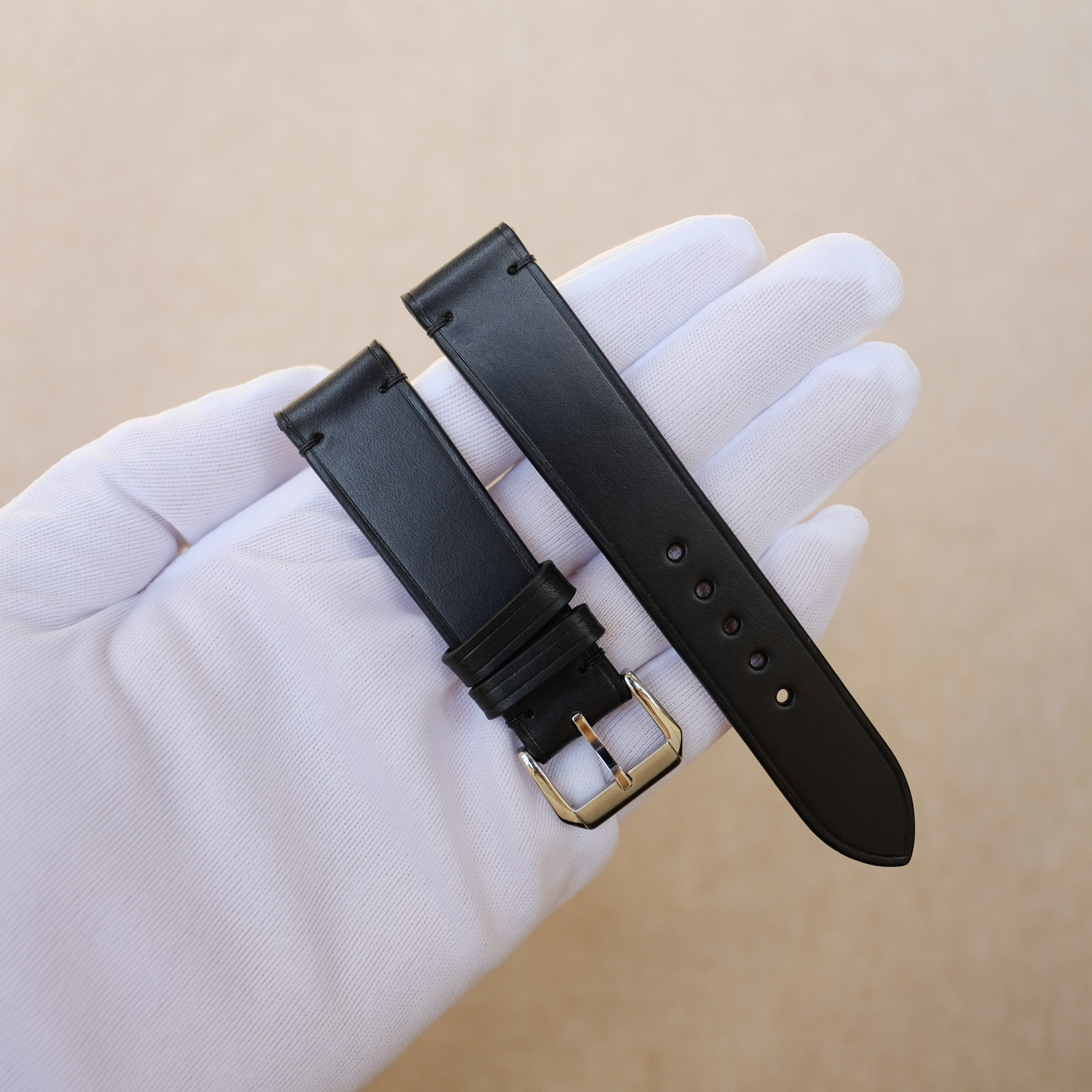 Buttero Black Leather Watch Strap 24mm, 22mm, 21mm, 20mm, 19mm, 18mm, 17mm,  16mm, 14mm, 12mm 