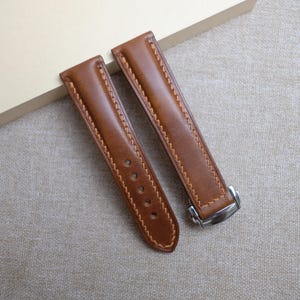 Omega Whisky Brown Museum kalvskinnsarmband, Handgjort läderarmband för Omega 24 mm 23 mm 22 mm 21 mm 20 mm 19 mm 18 mm