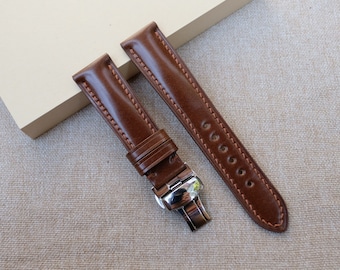 Shell cordovan shinki leather , brown watch strap 24mm, 23mm ,22mm, 21mm, 20mm, 19mm, 18mm, 16mm, 14mm