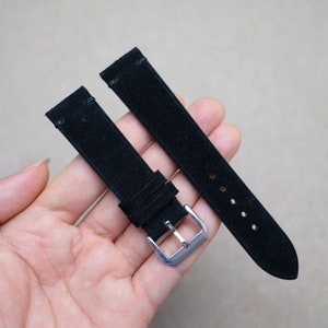 Black Suede leather watch strap, handmade watch strap & band, Slim watch strap 24mm 23mm 22mm 21mm 20mm 19mm 18mm 16mm, Custom watch strap.
