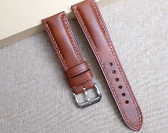 Chesnut Brown Watch Strap, Handmade Museum Calf Leather Watch Band 24mm 23mm 22mm 21mm 20mm 19mm 18mm 17mm 16mm 14mm