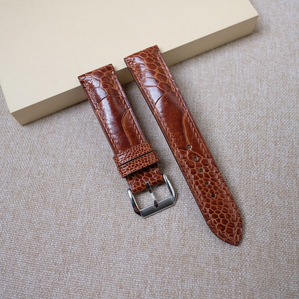 Ostrich light brown watch strap & band - handmade  leather watch straps 24mm 22mm 21mm 20mm 19mm 18mm 17mm 16mm 14mm