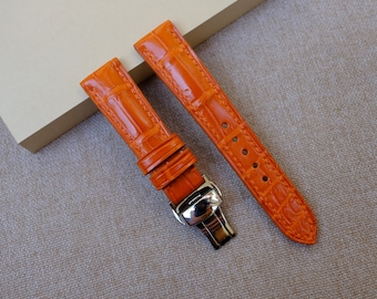 Orange Alligator Vietnam Leather watch strap 24mm,22mm,21mm,20mm,19mm,18mm,16mm,14mm