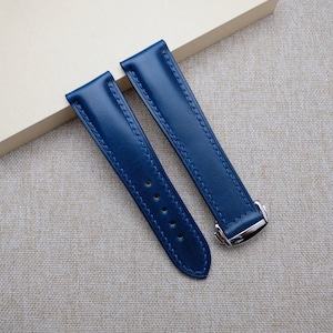 omega Buttero Navy watch strap , Handmade leather watch band for omega 24mm 23mm 22mm 21mm 20mm 19mm 18mm, custom navy leather watch strap