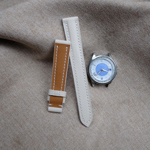Bracelet de montre, White Watch Band & Strap - Bracelets de montre en cuir faits à la main 14mm 16mm 18mm 19mm 20mm 21mm - Bracelet de montre en cuir blanc personnalisé