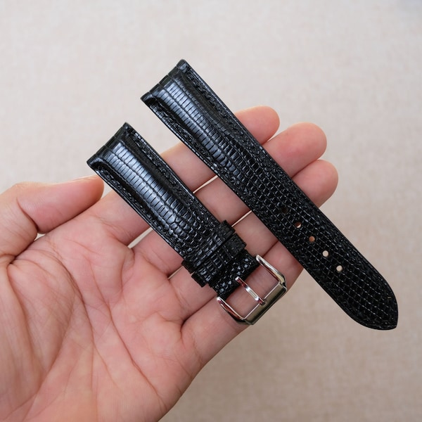 Lizard black Leather watch strap 24mm,22mm,21mm,20mm,19mm,18mm,16mm,14mm,12mm, custom watch strap