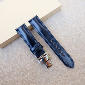 Shell cordovan shinki leather , Navy blue watch strap 24mm, 23mm ,22mm, 21mm, 20mm, 19mm, 18mm, 16mm, 14mm
