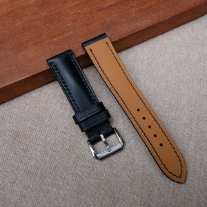 Black vachetta Leather watch strap 24mm, 22mm, 21mm, 20mm, 19mm, 18mm, 17mm, 16mm watch strap zdjęcie 2